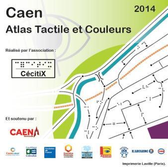 Couverture du boîtier de l'atlas tactile et couleurs de la ville de Caen